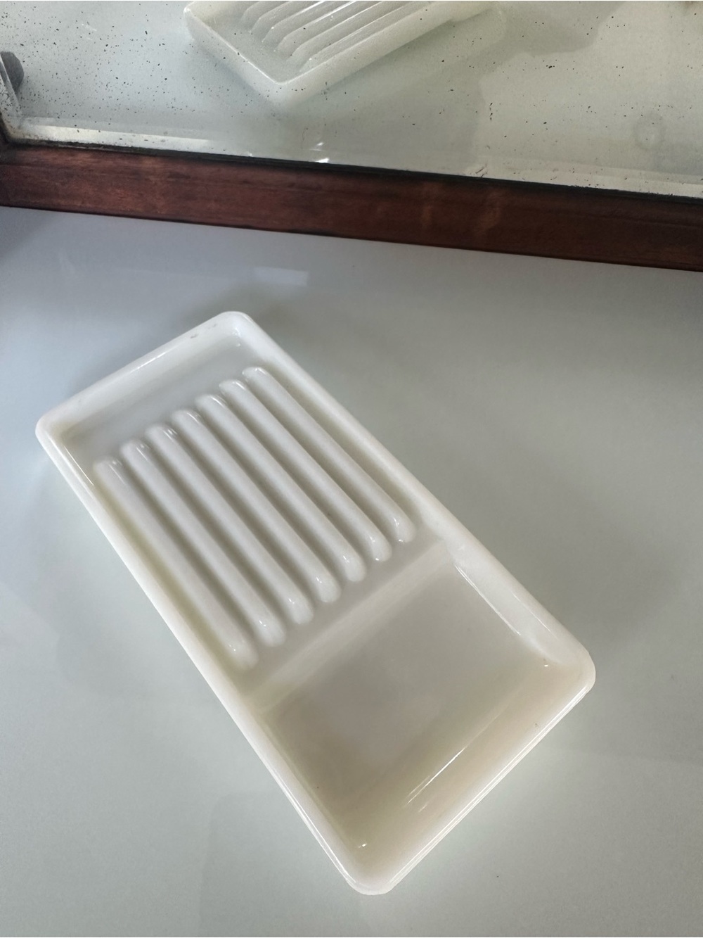 Milk Glass Dental Tray- American Cabinet Co.